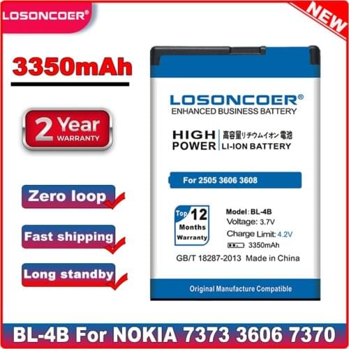 LOSONCOER 3350mAh BL-4B Battery For NOKIA 7500 2505 3608 2670 2660 5000 3606 7370 6111 7070 7088 2630 7373 Battery+Quick Arrive