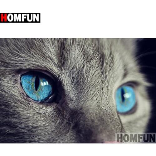 HOMFUN DIY Diamond Painting "Animal cat" Full Drill Square Round Diamond Embroidery 5D Cross Stitch Decoration Home A14027
