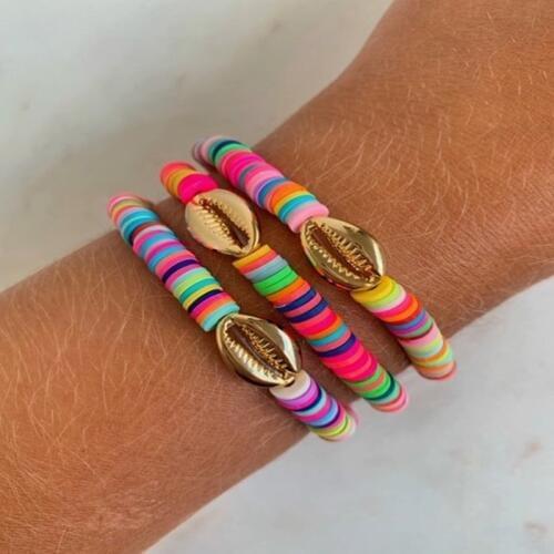 Gold Shell Beaded Bracelet For Women Boho Friendship Colorful Bracelets Evil Eye Bracelets Rainbow Bracelet Gift For Girls