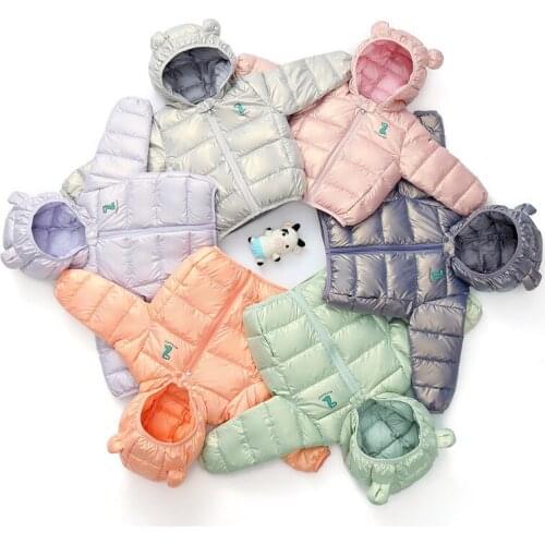 Childrens Shiny Cotton-Padded Jacket 2021 Autumn and Winter Baby Boys Hooded Zipper Jacket Girls Printed Outerwear Down Jackets