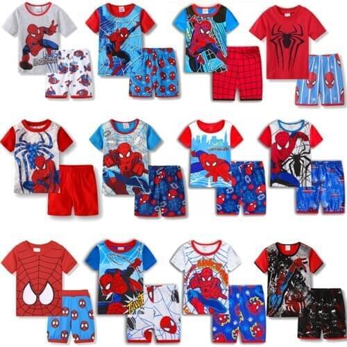 Childrens Spider Batman Pajamas Summer Short-sleeved Tshirt + shorts Sports Set Kids Pyjamas Boys Girls Baby Sleepwear 2-7T