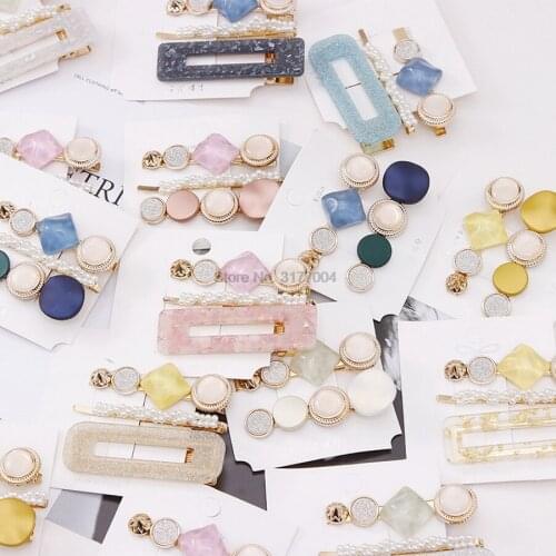 DHL 500set 3PCS/Set Fashion Pearls Acetate Geometric Hair Clips Girls Sweet Hairpins Barrettes Headwear Set
