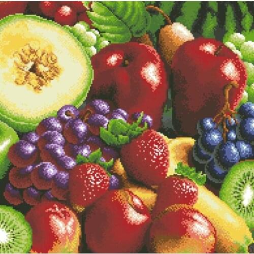 Fruits cross stitch package apple grapes kiwii fruit 18ct 14ct 11ct cloth cotton thread embroidery DIY handmade needlework