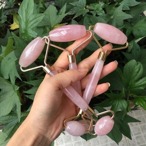 HOT! 1pcs natural rose quartz crystal Facial Jade Massage Anti-aging Face SPA Massage Jade Stone Roller Healing
