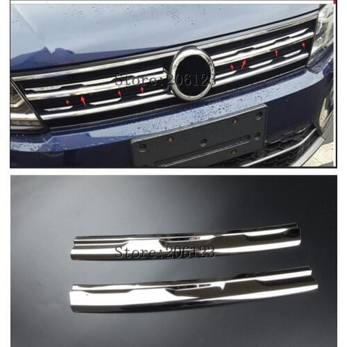 Inless steel refit front hood billet grille grill mesth horizontal sticker 2 pcs for 2016 2017 2018 for Volkswagen Tiguan mk2