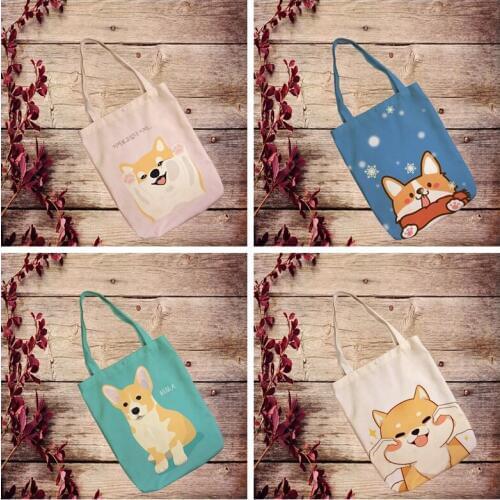 IVYYE Happy Dog Fashion Anime Foldable Canvas Shopping Bag Casual Shoulder Bags Customized Tote Handbag Lady Girls New