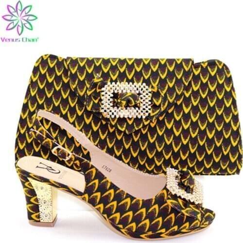 Hot Selling African Elegant Slipper Shoes And Bags Set Italian Fashion Pumps 7CM Shoes And Bag Set For Parties