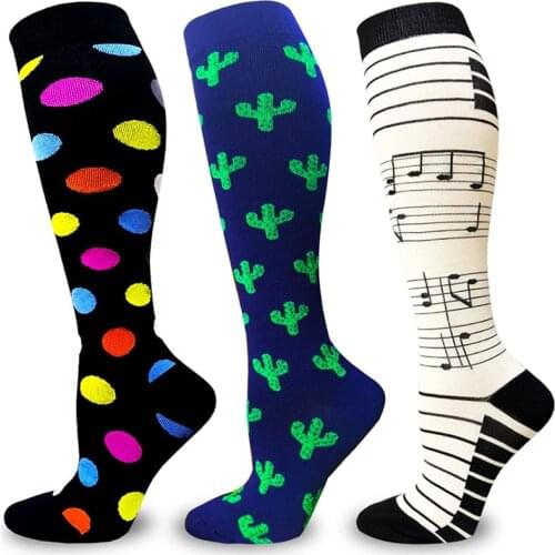 Compression Socks Women Running Men Fit for Sports Geometric Patterns Anti Fatigue Pain Relief Knee High Compression Stockings