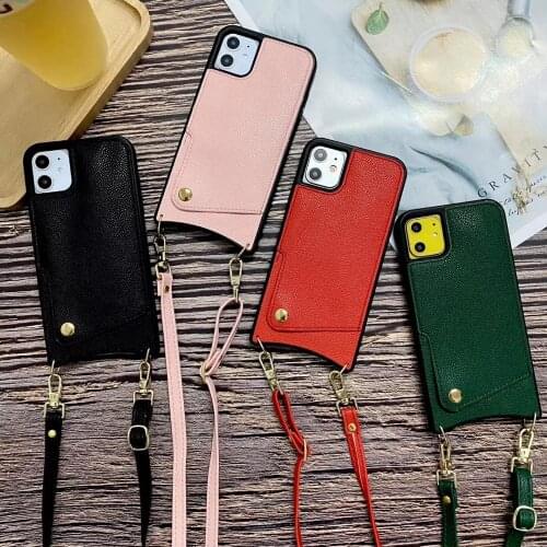 Crossbody Long Chain phonecase Credit Card Wallet Case For iPhone 11 pro max XR XS Max 7 8 Plus leather soft cover with strap