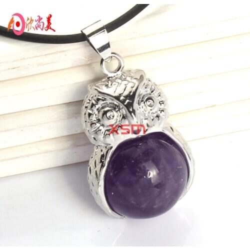 KFT Natural Reiki Crystal Quartz Lapis Lazuli Round Beads 16mm Lovely Animal Owl Shape Stone Pendant Jewelry For Women Men Gift