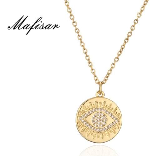 Mafisar Fashion White Cubic Zircon Evil Eye Coin Pendant Necklace For Women Trendy Gold Chain Necklaces Female Lucky Jewelry