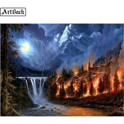New 5d diamond painting landscape forest fire full square diamond mosaic kit diamond embroidery crafts home decoration