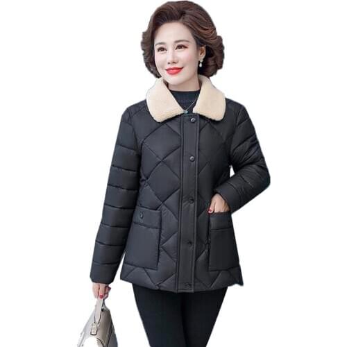 2020 New Cotton Coat Fashion Winter Jacket Middle-aged and Elderly Womens Coat Thin and Light Warm Black Outwear Parkas 5XL W39