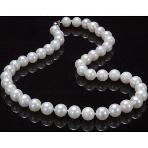 FREE shipping>>> >>new AAA+ 9-10mm genuine white fresh water cultured pearl necklace 17"