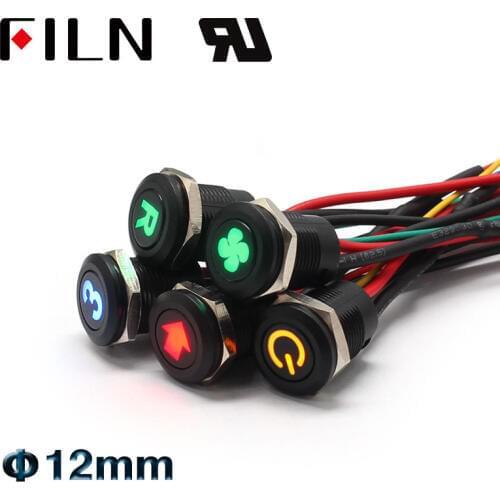 FLIN 12mm 12v racing Car Boat iP65 waterproof Plastic button Momentary Latching Push Button Switch with DashBoard Symbol