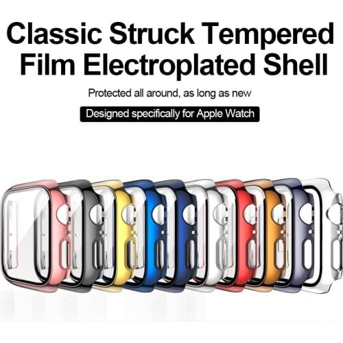 Suitable for Apple Watch 4 5 6se generation pc+ tempered film iwatch electroplating protective cover
