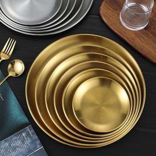 Golden Stainless Steel Storage Tray Modern Luxury Decorative Metal Plate Cake Display Metal Kitchen tableware Plates Home Decor