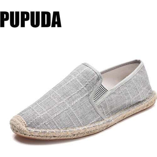 PUPUDA Handmade Men Casual Shoes Summer Lightweight Outside Male Fisherman Shoes Fashion Linen Canvas Shoes