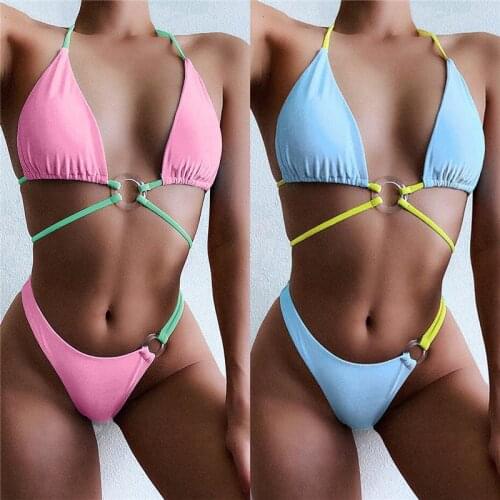 Sexy Monokinis Femme Summer Womens Bikini Swimsuit Two Piece Fashion Sexy Lace Up Backless Split Bathing Suit with Chest Pad