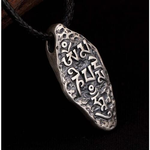 925 Sterling Silver Buddhism Six Word Pendants Necklaces Sanskrit Amulet Necklaces vajry pestle Jewelry