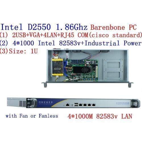 Firewall in networking serer with atom D2550 1.86G 4*intel PCI-E 1000M 82583v Lan support intelliegent flowcrl ROS Barebone PC