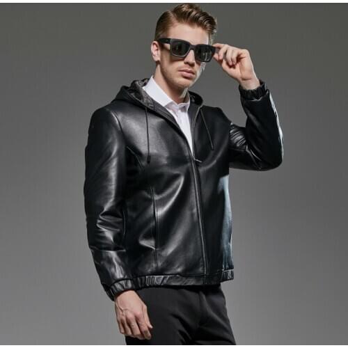 Spring Autumn Plus Size Genuine Leather Jacket Men Clothes 2020 Sheepskin Coat Hooded Casual Mens Leather Jackets 181715 KJ2289