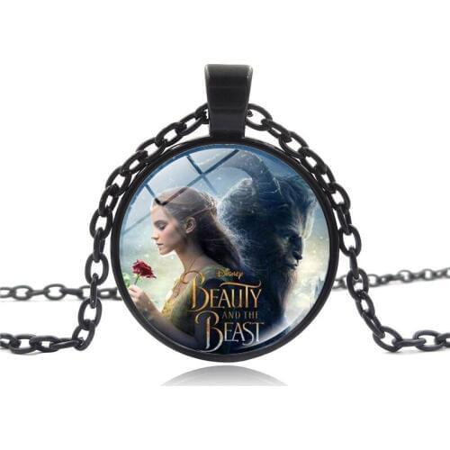 Vintage Jewelry Beauty and The Beast Time Gem Glass Pendant Necklace Charm For Women Men Lovers Best Friend