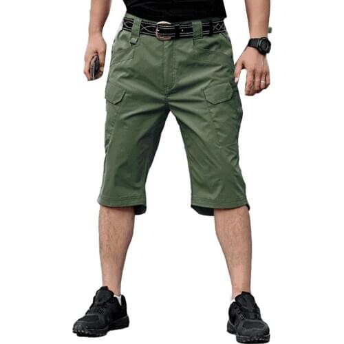 Cropped overalls Men Solid Color Multi-Pockets Quick Dry Outdoors Tactical Capri Pants Trousers
