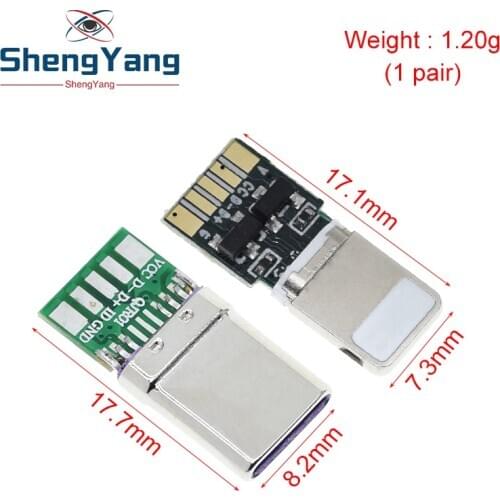 1Set Fast Charge USB For Apple Iphone 18W 3A Connector Welding On 5Pin PCB + Type-C Male 5Pin USB OTG Data Charge Cable DIY KIT