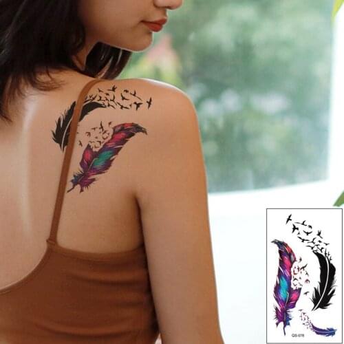 Waterproof Temporary Tattoo Stickers Plume Feather fake Tattoo Geometric Animal Flash Tattoo Hand Back Foot for Girl Women Men