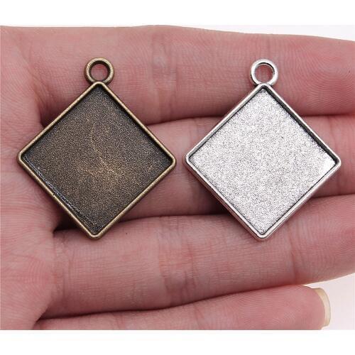 WYSIWYG 5pcs 20mm Inner Size Vintage Antique Bronze Antique Silver Color Square Shape Cameo Cabochon Base Setting Blank
