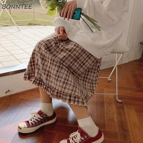 Skirts Women Ruffles Student Preppy Style Plaid New Arrival High Waist Hot Sale Minimalist Harajuku Spring All-match A-line Cozy