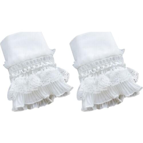 Women Tiered Ruffles Lace Horn Cuffs Wrinkled Layered Princess Retro Fake Sleeve