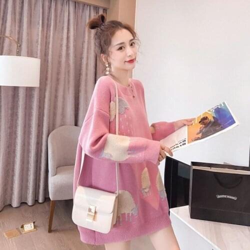 2021 Spring Autumn Vintage Casual Loose Sweater Female Korean Japanese Kawaii Cute Clothing Pullover Women Pink Long Sleeve Top