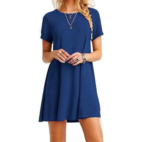 High Quality Fashion Women Black Blue Dress Summer Short Sleeve O-neck Casual Loose Dress Female Street Plus Size Dress Vestidos