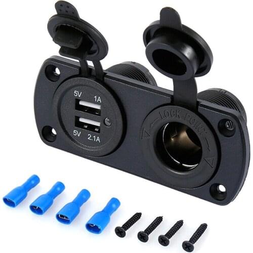 12V/24V Car Cigarette Lighter Socket Waterproof Universal For Motorcycle Car Truck Boat Dual USB Charger With Blue LED Light