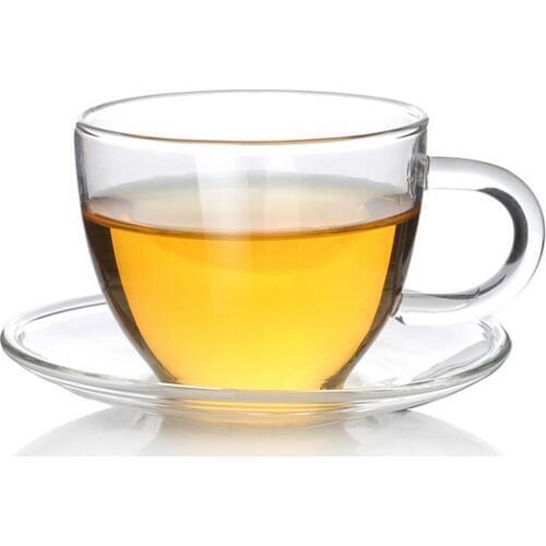 2SET/LOT New Thickening heat resistant transparent flower tea cup and saucer 80ML JN 1015