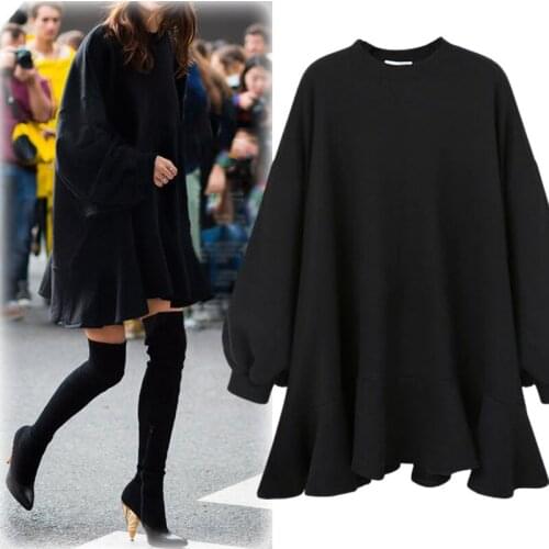 2021New Spring Fashion O-Neck Casual Bat Long Sleeve Short Dress Women Solid Color Loose Ruffled Party Dresses Oversize Vestidos