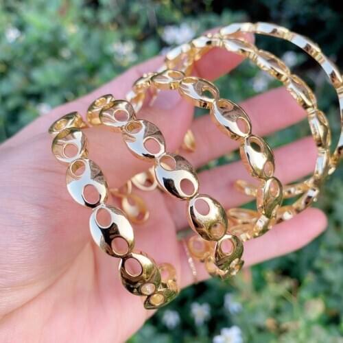 3Pcs Luxury Coffee Bean Cuff Bangles For Women Wedding Hip Hop Jewelry Pig Nose Shape Gold Plated Chain Bracelets Party Jewelry