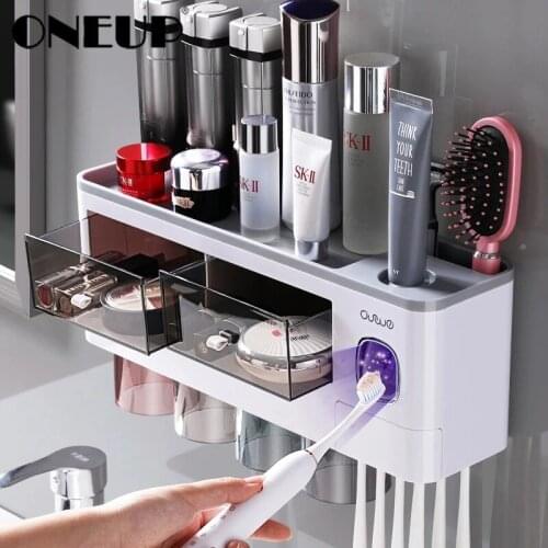Haccer Automatic Toothpaste Dispenser Squeezer Magnetic Toothbrush Holder with Cup Bathroom Accessories Home Storage Rack