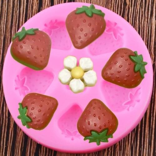 3D Strawberry Silicone Molds Baby Birthday Cupcake Topper Fondant Cake Decorating Tools Chocolate Gumpaste Candy Clay Moulds