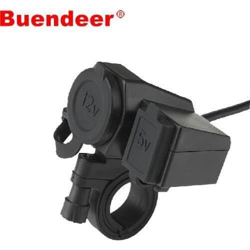 Buendeer 5V USB 2.1A Charger Adapter Motorcycle Handlebar Kit Cable 12V Car Cigarette Lighter Socket With Waterproof Cover