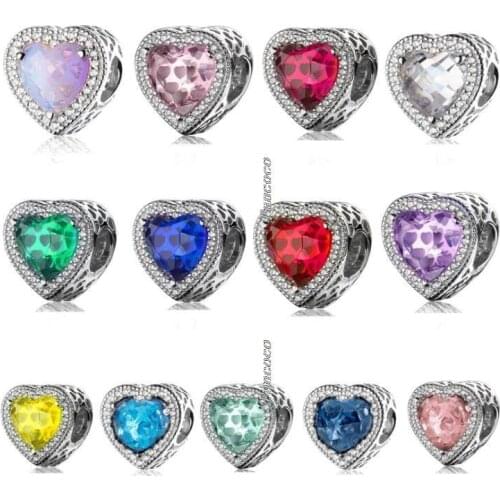 Authentic 925 Sterling Silver Colorful Openwork Radiant Hearts With Crystal Charm Beads Fit Pandora Bracelet & Necklace Jewelry