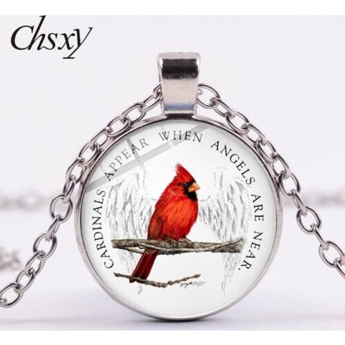 CHSXY Canada Unique Lucky Red Bird Pendant Necklace Cardinals Appear When Angels Are Near Art Glass Dome Necklaces Jewelry Gifts