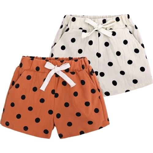 Yocute Childrens Wear 2021 Summer New Childrens Shorts Girls Korean Dot Casual Pants Fashion Cotton Hemp Fabric Shorts 2-6y