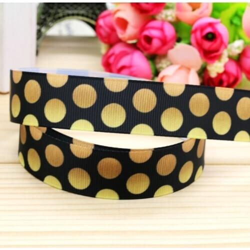 DHK 7/8'' 5yards gold color polka dot printed grosgrain ribbon headwear hairbow diy party decoration OEM Wholesale 22mm E982