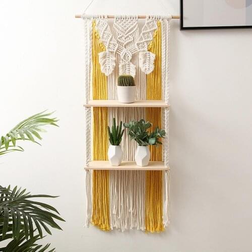 Hand-Woven Tapestry Two-Layer Flower Pot Plant Hanger Bohemian Lace Wall Hanging Macrame Apartment Dorm Room Decoration