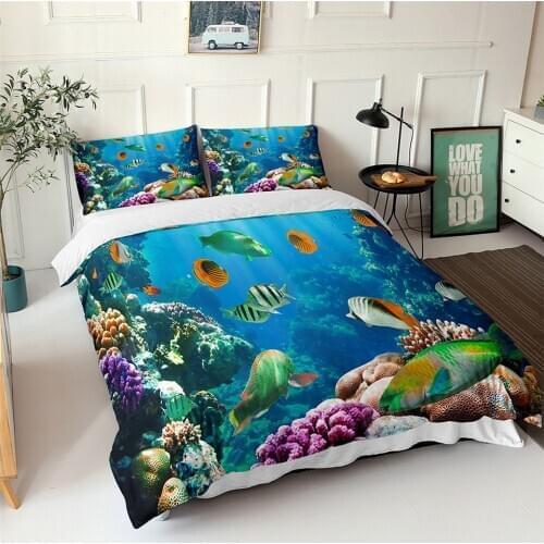 Blue Sea Fish 3D Printed Duvet Cover Set For Children Bedding Set Queen King Size Nordic Ocean Landscape Single Double Bed Set