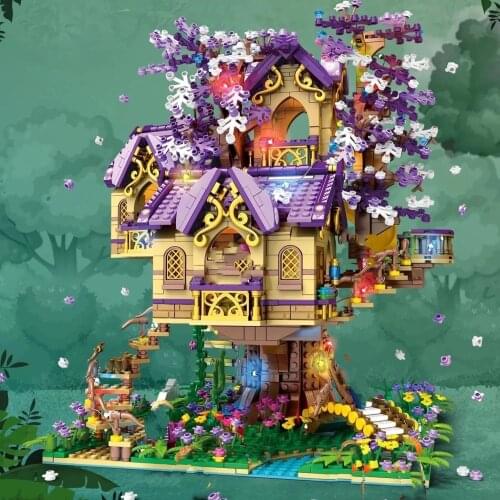 New MOC 86011 Purple Fairy Tree House 3D Model 2242PCS Modular Building Blocks Bricks Educational Toy For Children Birthday Gift