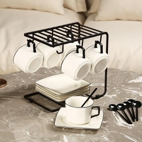 Royal Bone China Cups Saucer Sets Black Rim Coffee Cup Set Turkish Tray White Cup Tea Cup Kupa Nordic Vintage Porcelain AC50BD